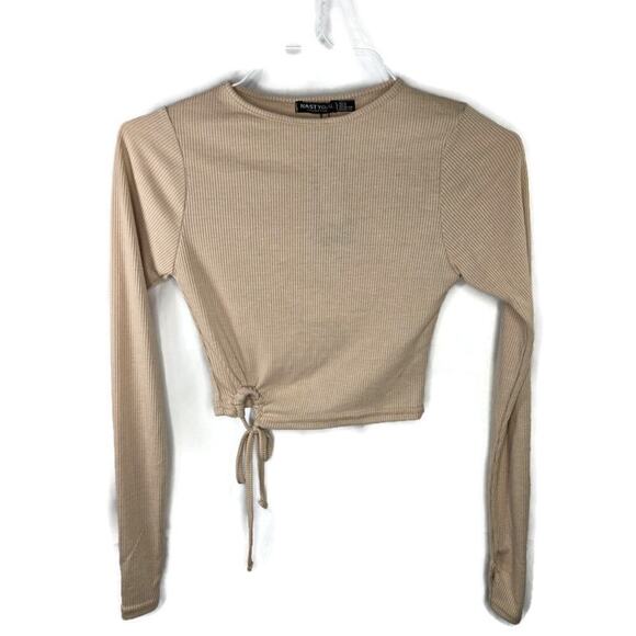 Nasty Gal Collection Stone Tie Side Ring Ribbed Crop Top Size 2 NWT - Picture 2 of 9